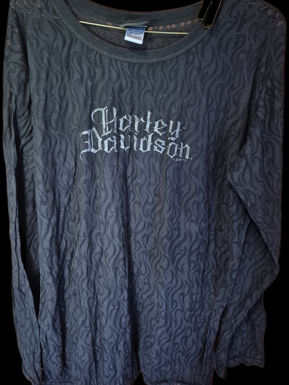 Harley-Davidson Black Long Sleeve Flame Pattern Logo Tee